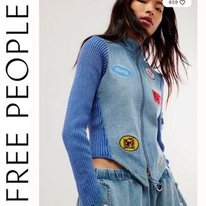 NEW Free People x Understated Leather Denim Racing Moto Jacket S